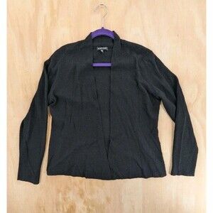 Eileen Fisher Size Medium 100% WOOL Loose Knit Italian Yarn Cardigan Black Light